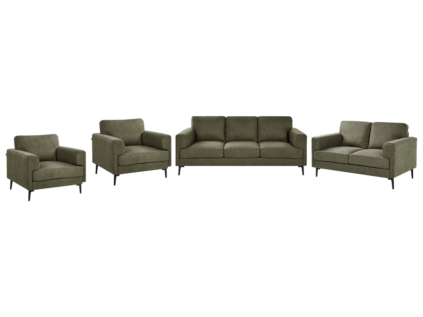 Green Fabric Living Room Set With Iron Legs Minimalist Mid Century Modern 3 Seater 2 Seater And 2 Armchairs