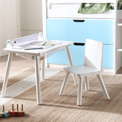 Nido Kids White Table And Chair Set With Pine Wood Legs Paper Roll
