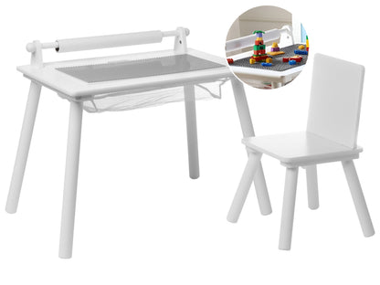 Nido Kids White Table And Chair Set With Pine Wood Legs Paper Roll