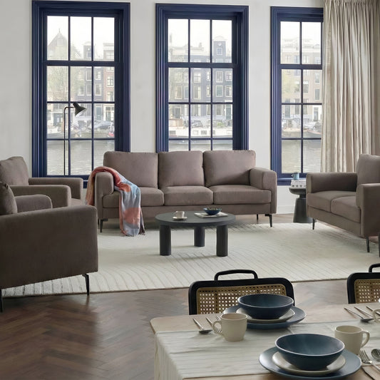 Living Brown Fabric Sofa Set 3 Seater 2 Seater With Iron Legs