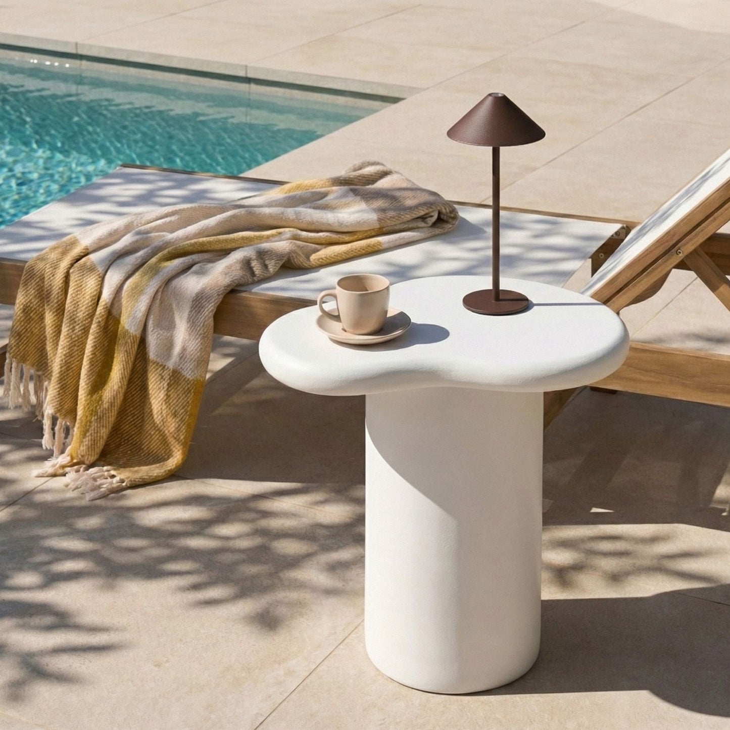 Side Table Off White Fibreglass Asymmetrical Top