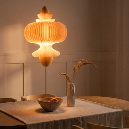 Pendant Lamp Beige Paper Shade Modern Living Room Light