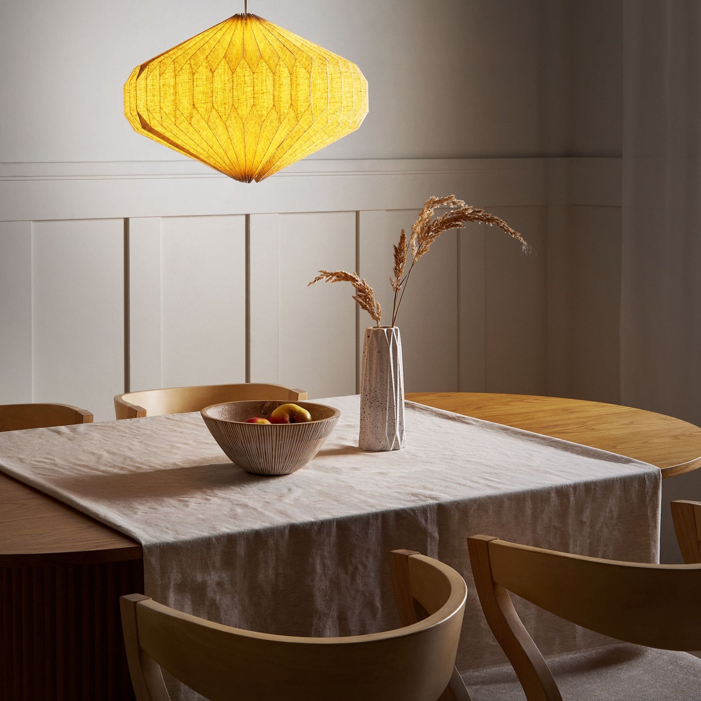 Pendant Lamp Beige Fabric Shade Modern Living Room Light