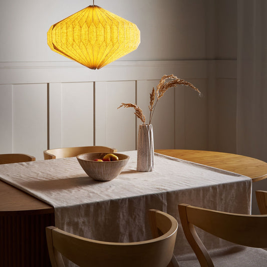 Pendant Lamp Beige Fabric Shade Modern Living Room Light