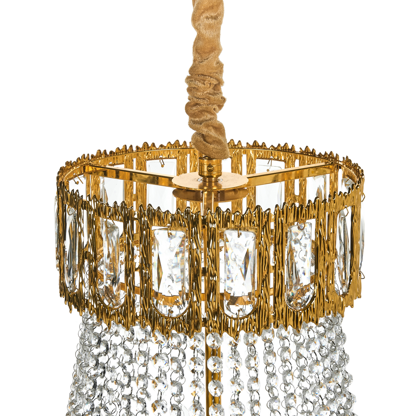Gold Crystal Pendant Chandelier 70cm With Metal Base Glamour Dining Room Light
