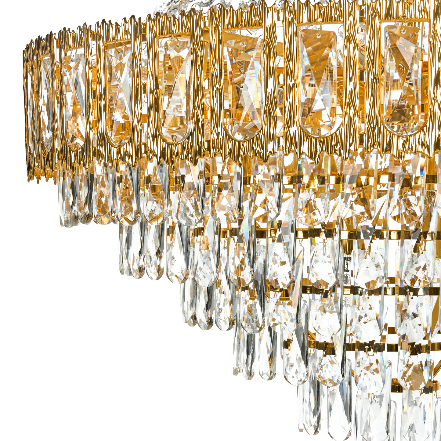 Gold Crystal Pendant Chandelier 70cm With Metal Base Glamour Dining Room Light