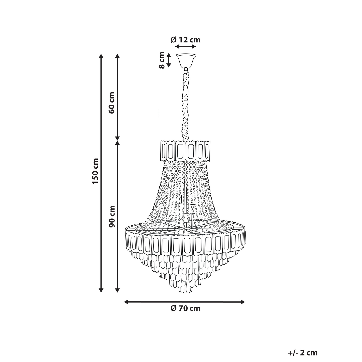 Gold Crystal Pendant Chandelier 70cm With Metal Base Glamour Dining Room Light
