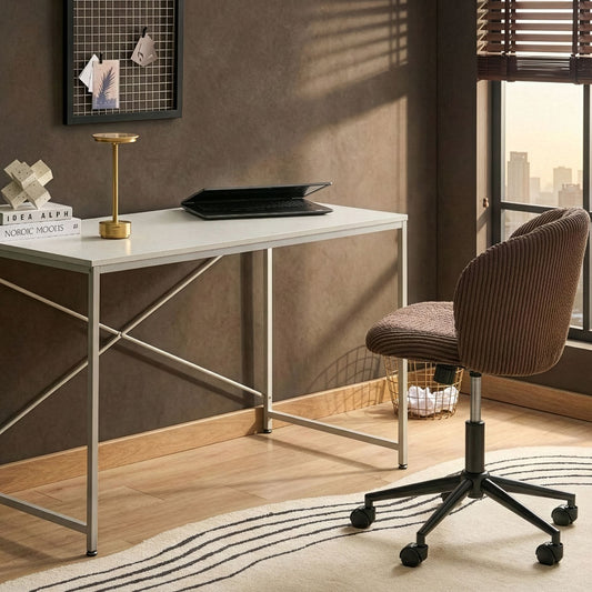 Aurora Desk White MDF Tabletop Powder Coated Iron Frame