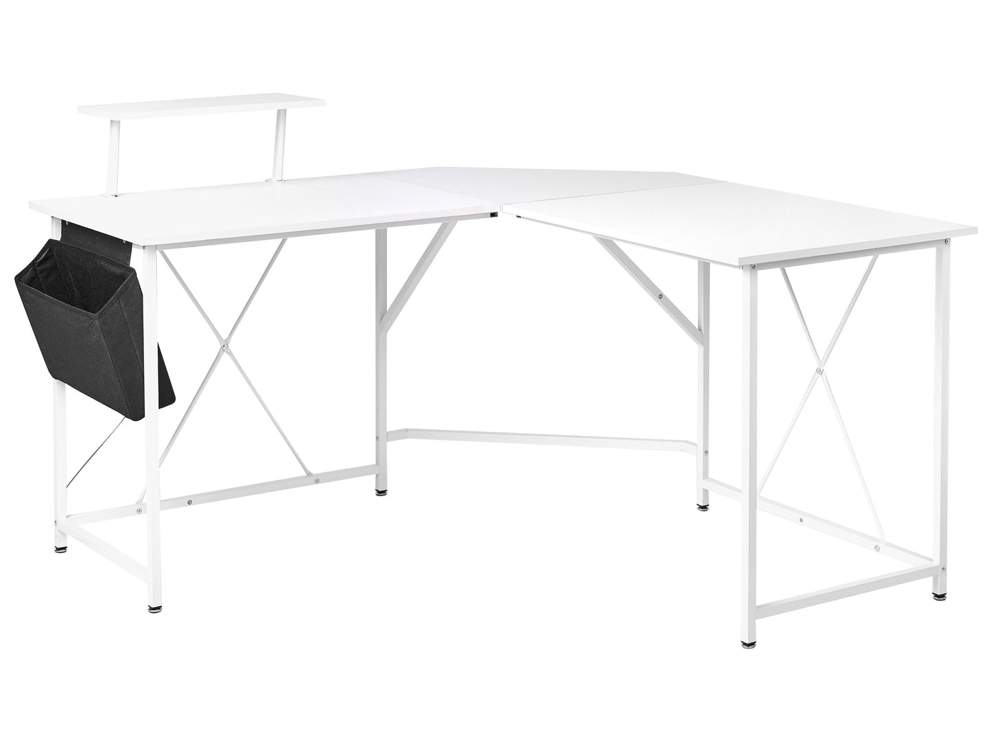 NovaLine Corner Desk White MDF Tabletop With Powder Coated Iron Legs And Side Pocket Wide Workstation Modern