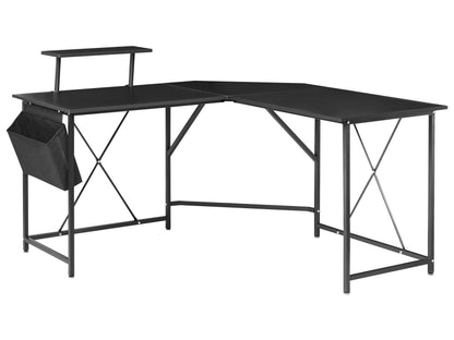 NovaDesk Corner Desk Black MDF With Side Pocket And Powder Coat Frame