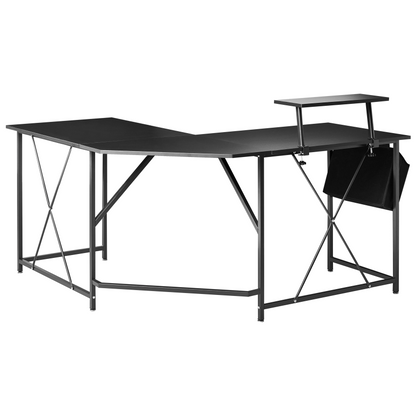 NovaDesk Corner Desk Black MDF With Side Pocket And Powder Coat Frame