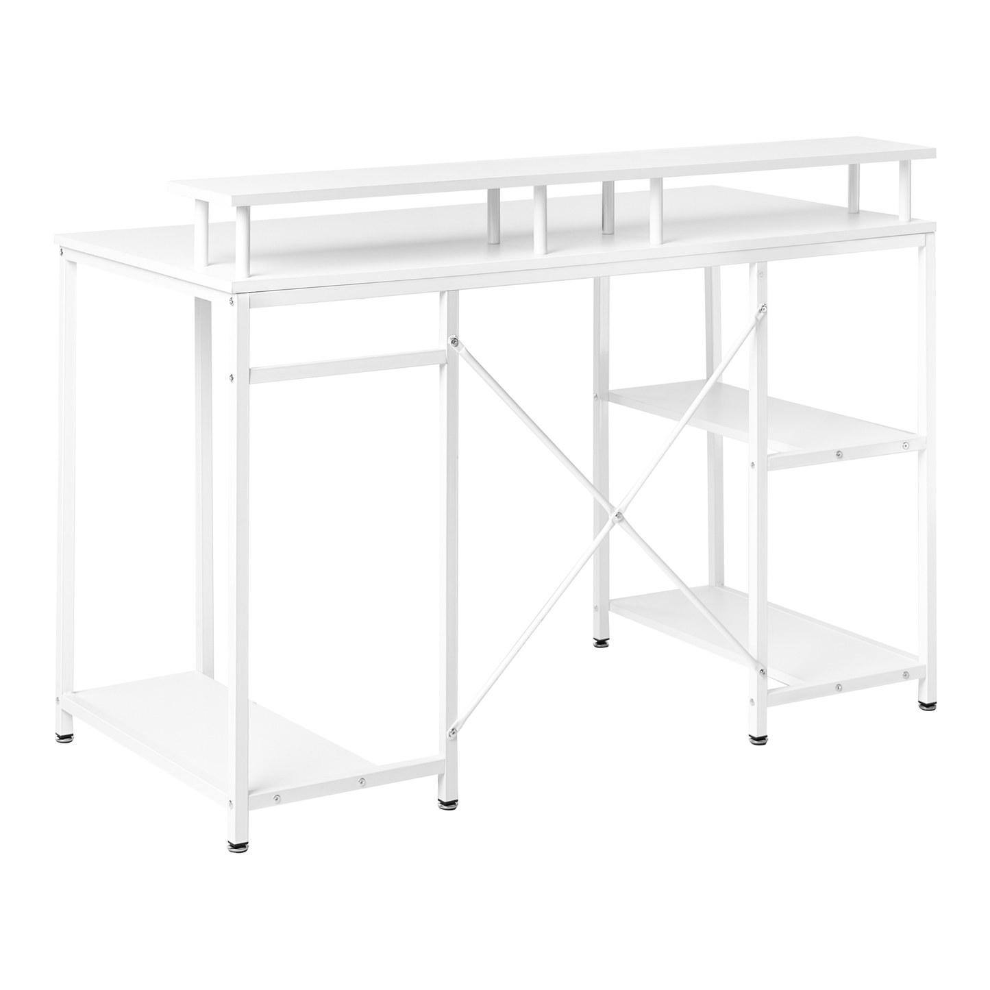 Astra Studio White Desk With MDF Tabletop Three-Shelf Iron Frame