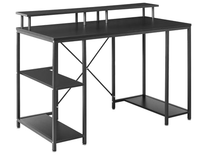 Modern Black Desk With MDF Tabletop And Powder Coated Iron Frame Three Shelves For Extra Storage
