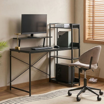 NovaDesk Home Office Desk With Iron Frame 5 Shelves Monitor Stand