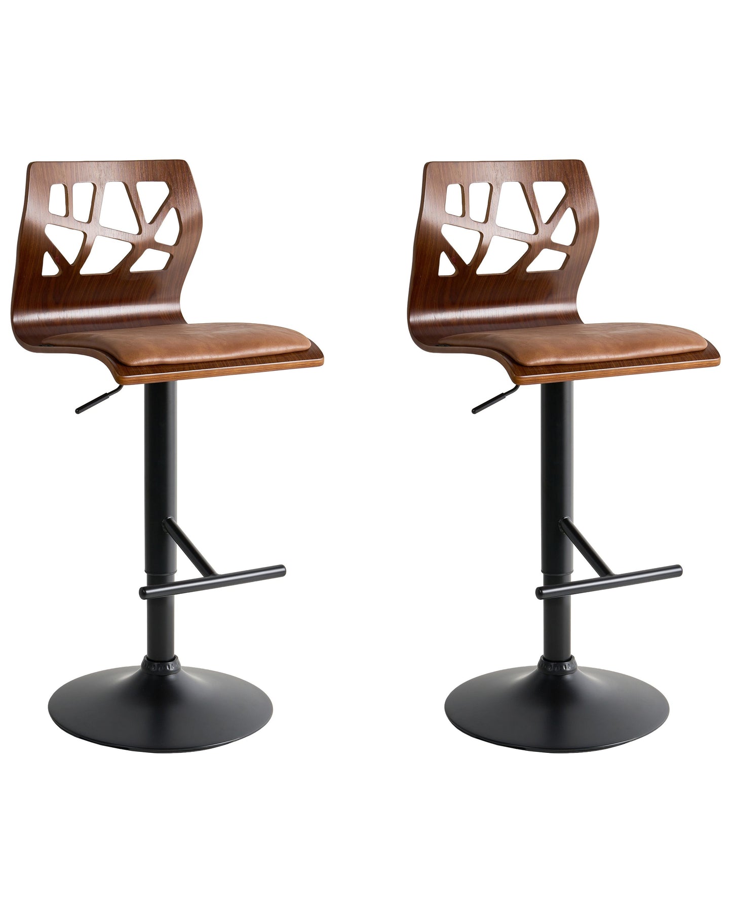 Living Set Of 2 Dark Brown Faux Leather Bar Stools With Black Legs Swivel Gas Lift Adjustable Height