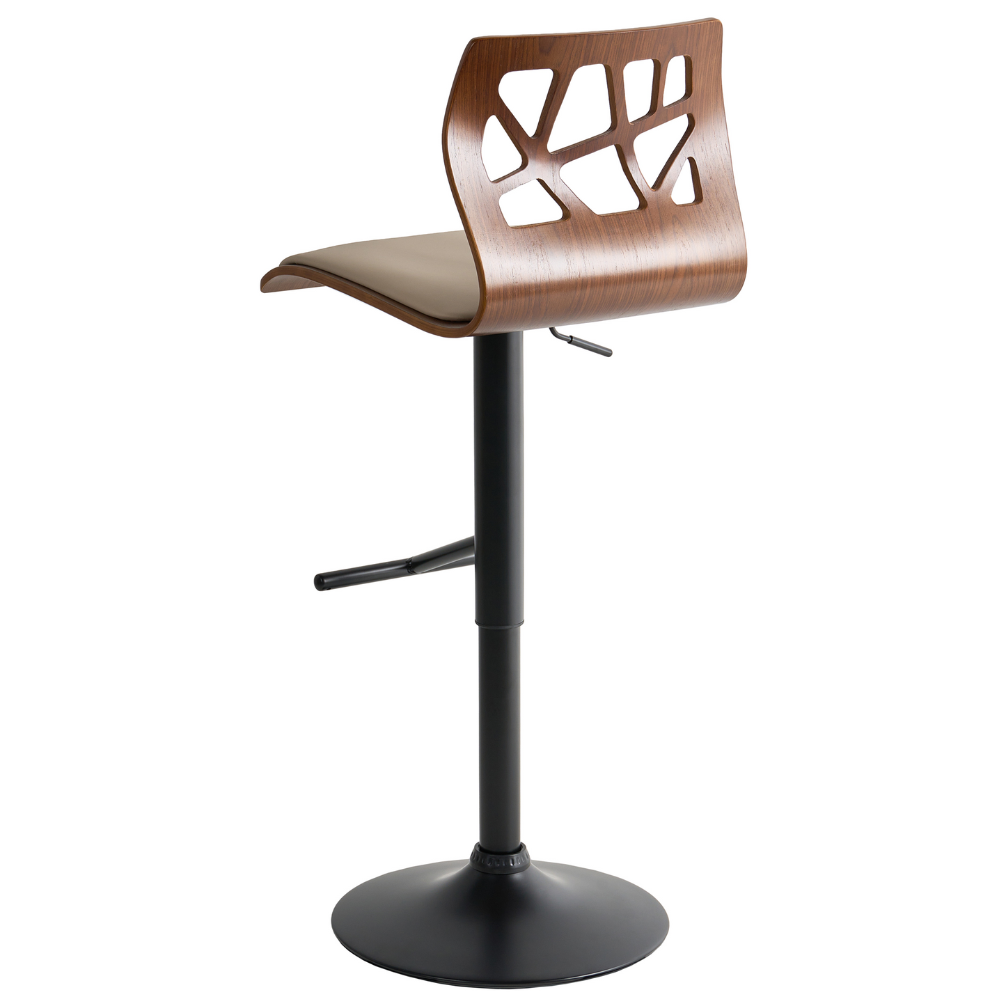 Set of 2 Bar Stools Dark Brown Faux Leather Footrest Beige and Black Leg Swivel Gas Lift Adjustable Height