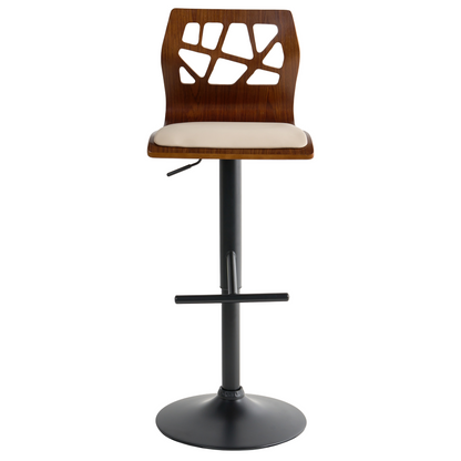 Set of 2 Bar Stools Dark Brown Faux Leather Footrest Beige and Black Leg Swivel Gas Lift Adjustable Height