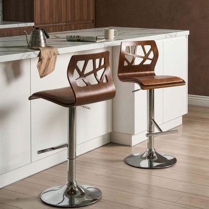 Set Of 2 Dark Brown Faux Leather Bar Stools With Gas Lift