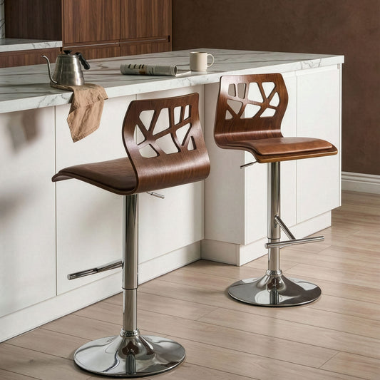 Set Of 2 Dark Brown Faux Leather Bar Stools With Gas Lift