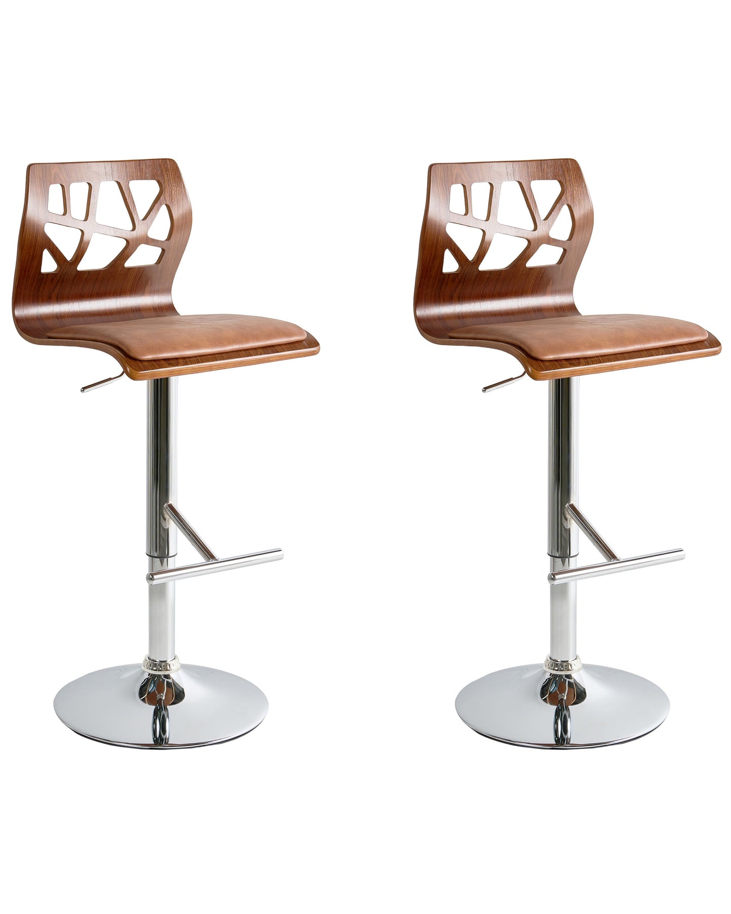 Set Of 2 Dark Brown Faux Leather Bar Stools With Gas Lift