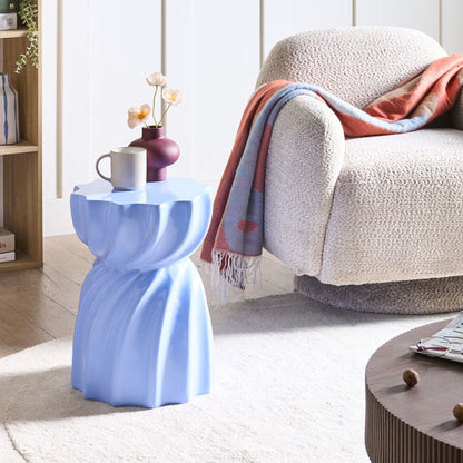 Blue Fibreglass Side Table Irregular Modern