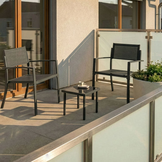Bistro Outdoor 2 Seater Bistro Set With Dark Grey Steel And Coffee Table Rust Resistant Industrial Modern