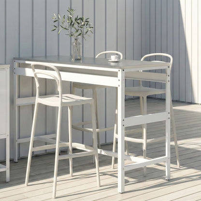 Outdoor Bar Table White Stainless Steel Top Uv Resistant Steel Frame For Garden Patio Dining