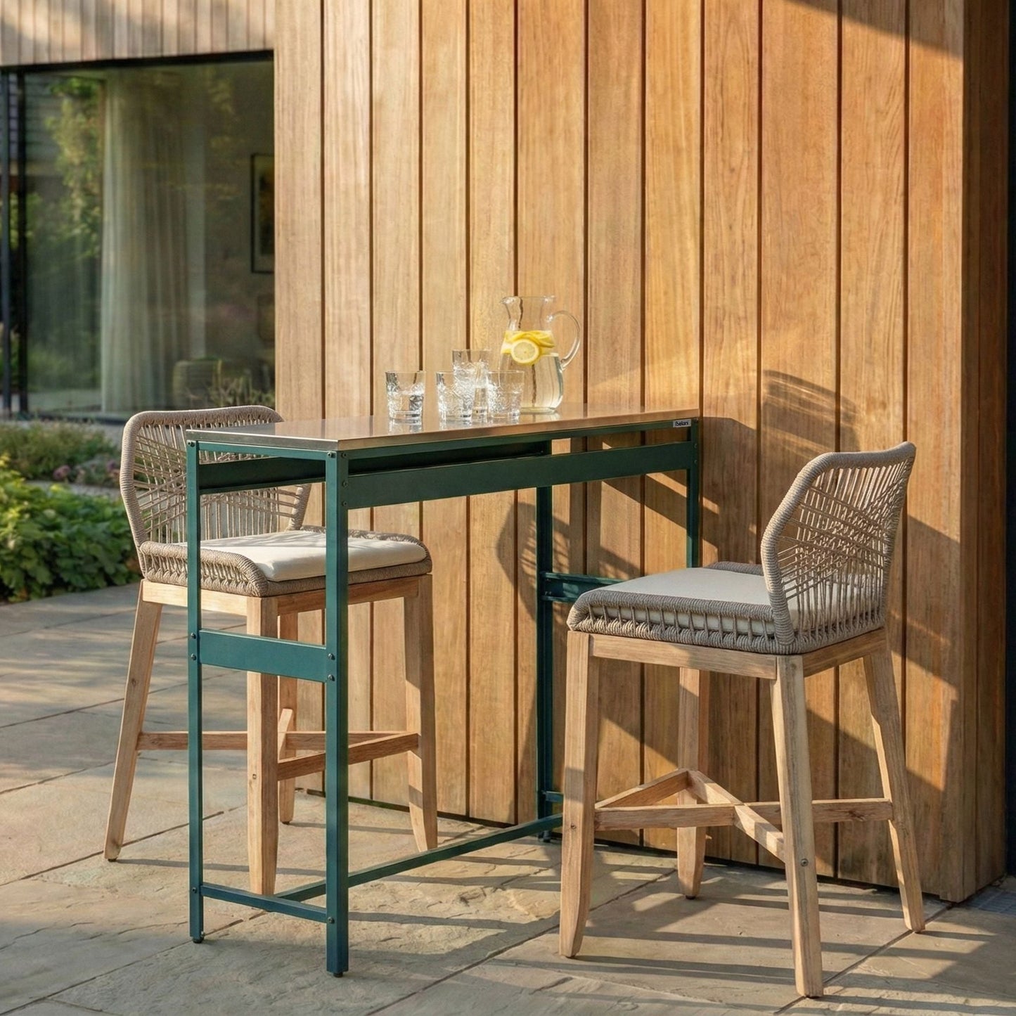 Outdoor Bar Table Green Stainless Steel Top Garden