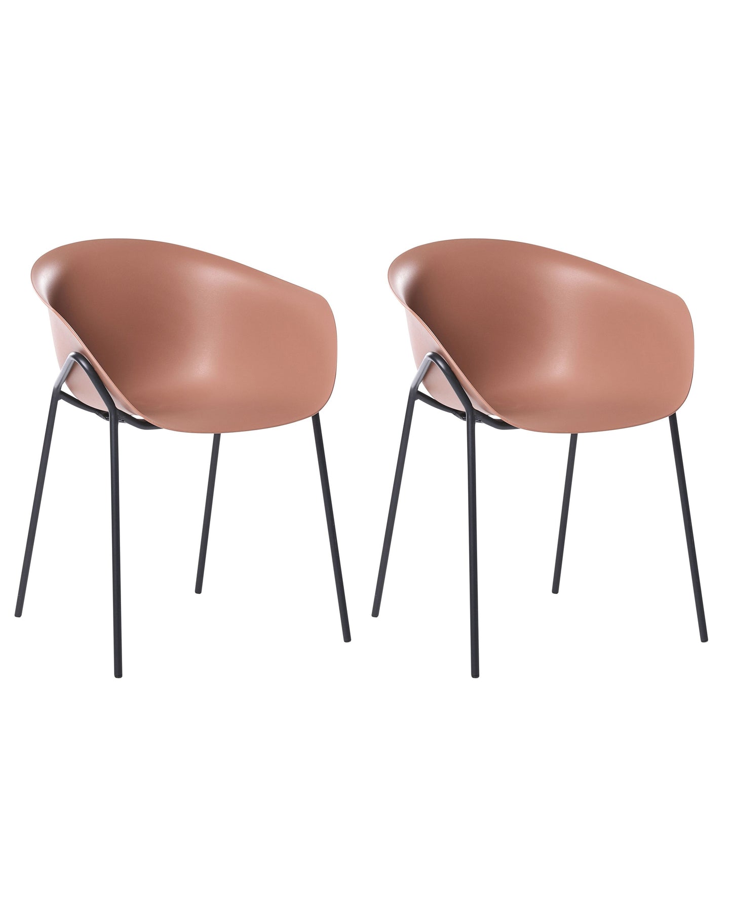 2 Pack Chairs Brown Plastic Seats Black Metal Legs