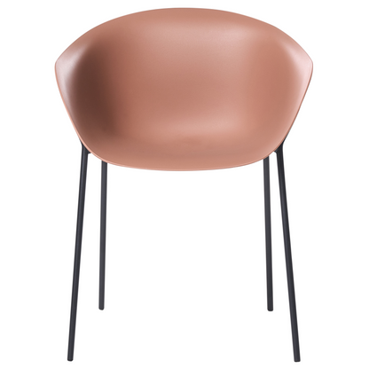 2 Pack Chairs Brown Plastic Seats Black Metal Legs