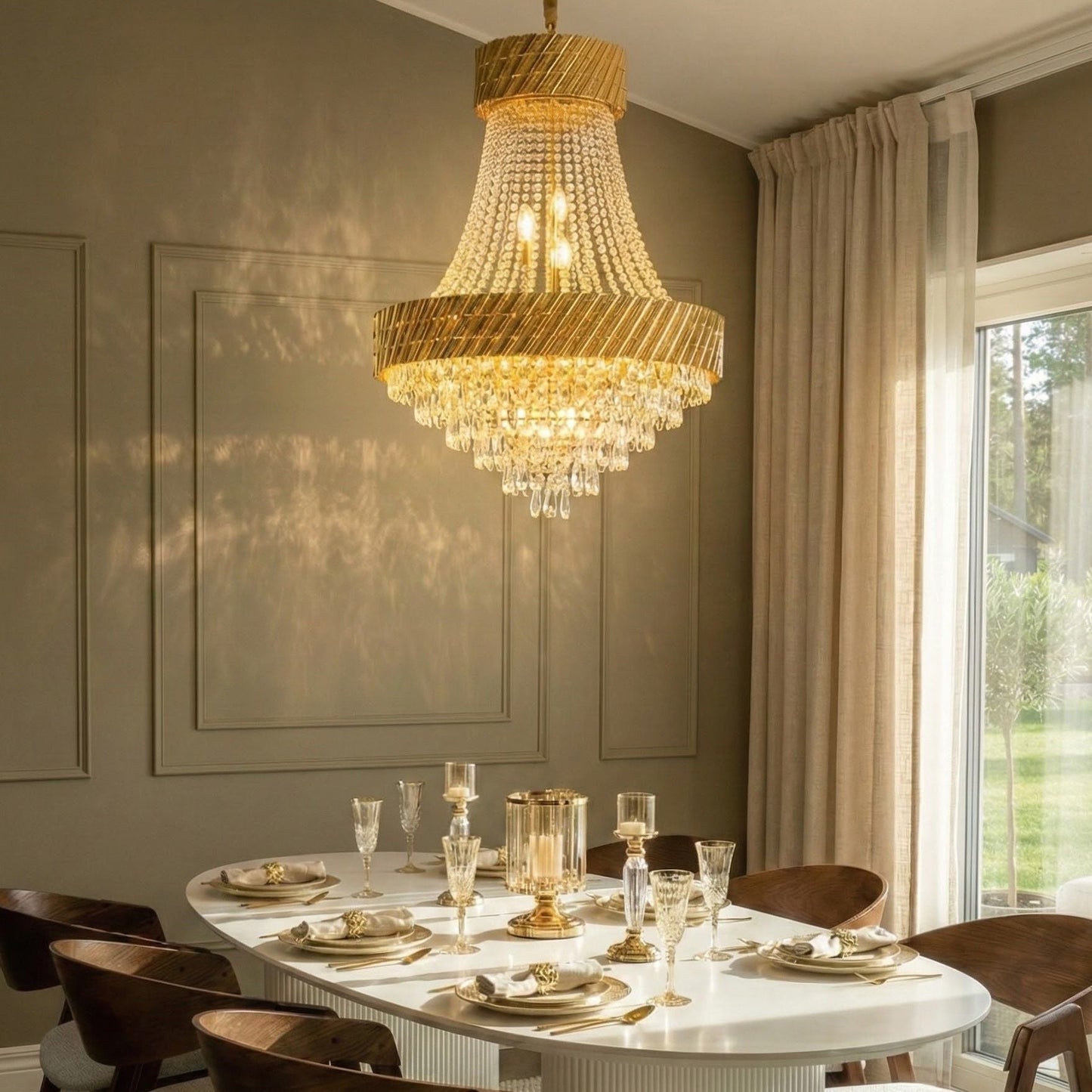 Chandelier Gold Metal Crystal Pendant Lamp 70cm Glamour Dining Room Living Room Elegant Centerpiece