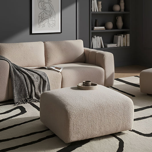 Beige Boucle Modular Ottoman For Living Room With Expanding Modules And Modern Elegance
