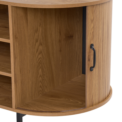 Home Corner Office Desk Light Brown And Black MDF 140x140 cm Iron Frame With Sliding Door And 3 Shelves