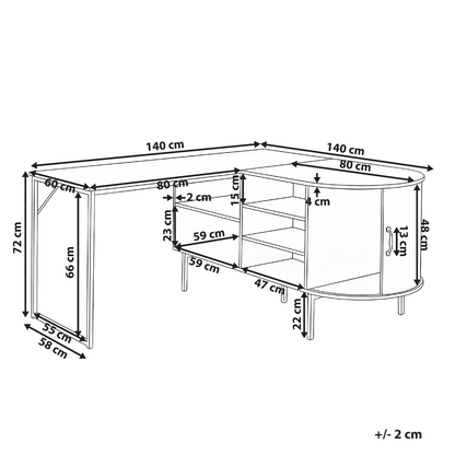 Home Corner Office Desk Light Brown And Black MDF 140x140 cm Iron Frame With Sliding Door And 3 Shelves