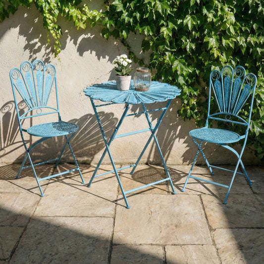 Prestige Peacock Motif Garden Chairs Set Of 2 Blue Folding Iron Frame