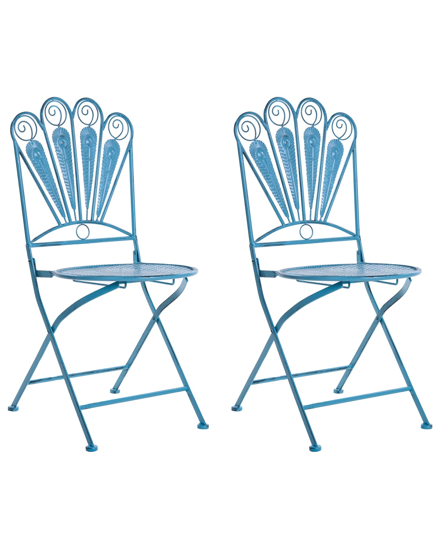 Prestige Peacock Motif Garden Chairs Set Of 2 Blue Folding Iron Frame