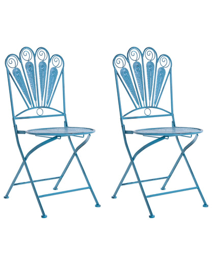 Prestige Peacock Motif Garden Chairs Set Of 2 Blue Folding Iron Frame