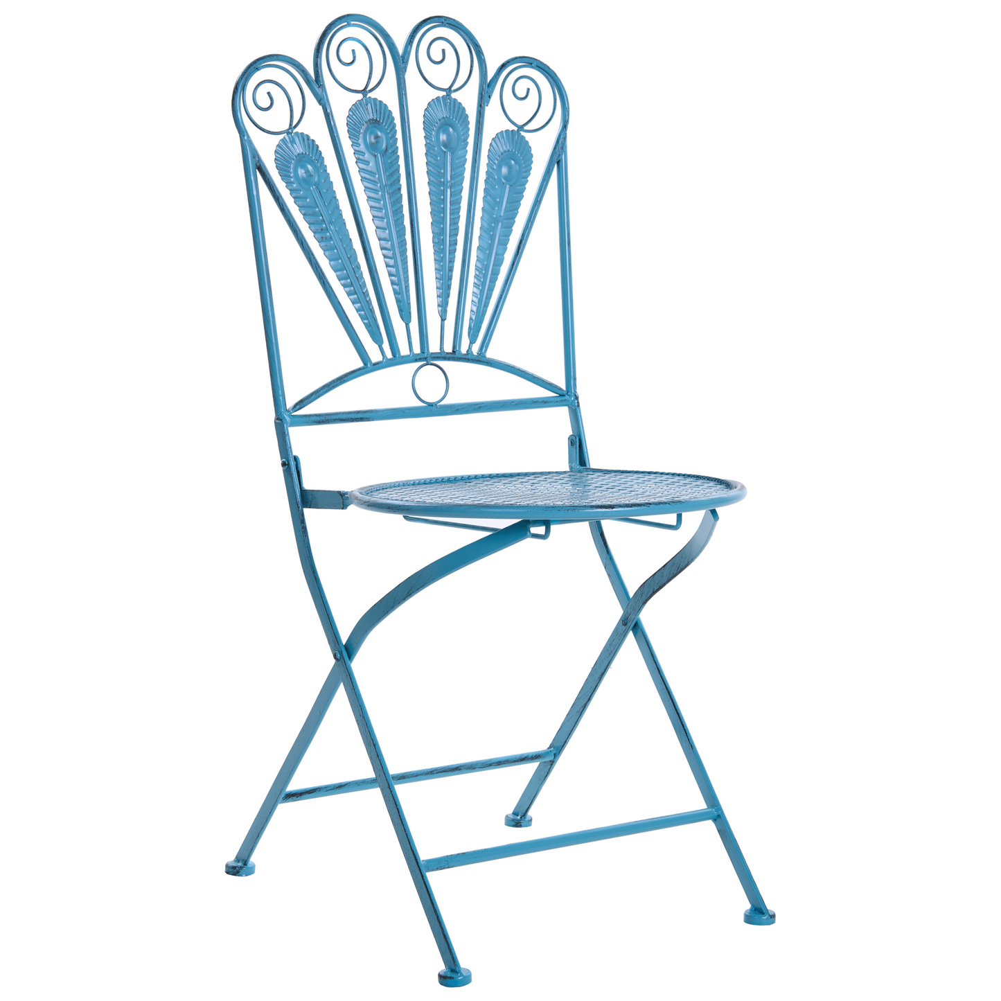 Prestige Peacock Motif Garden Chairs Set Of 2 Blue Folding Iron Frame