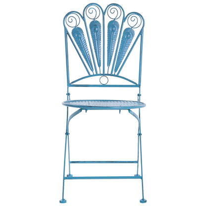 Prestige Peacock Motif Garden Chairs Set Of 2 Blue Folding Iron Frame