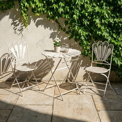 Peacock Motif Iron Frame Folding Garden Chairs 2Pc OffWhite