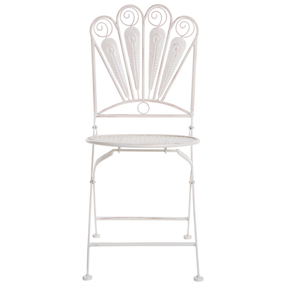 Peacock Motif Iron Frame Folding Garden Chairs 2Pc OffWhite