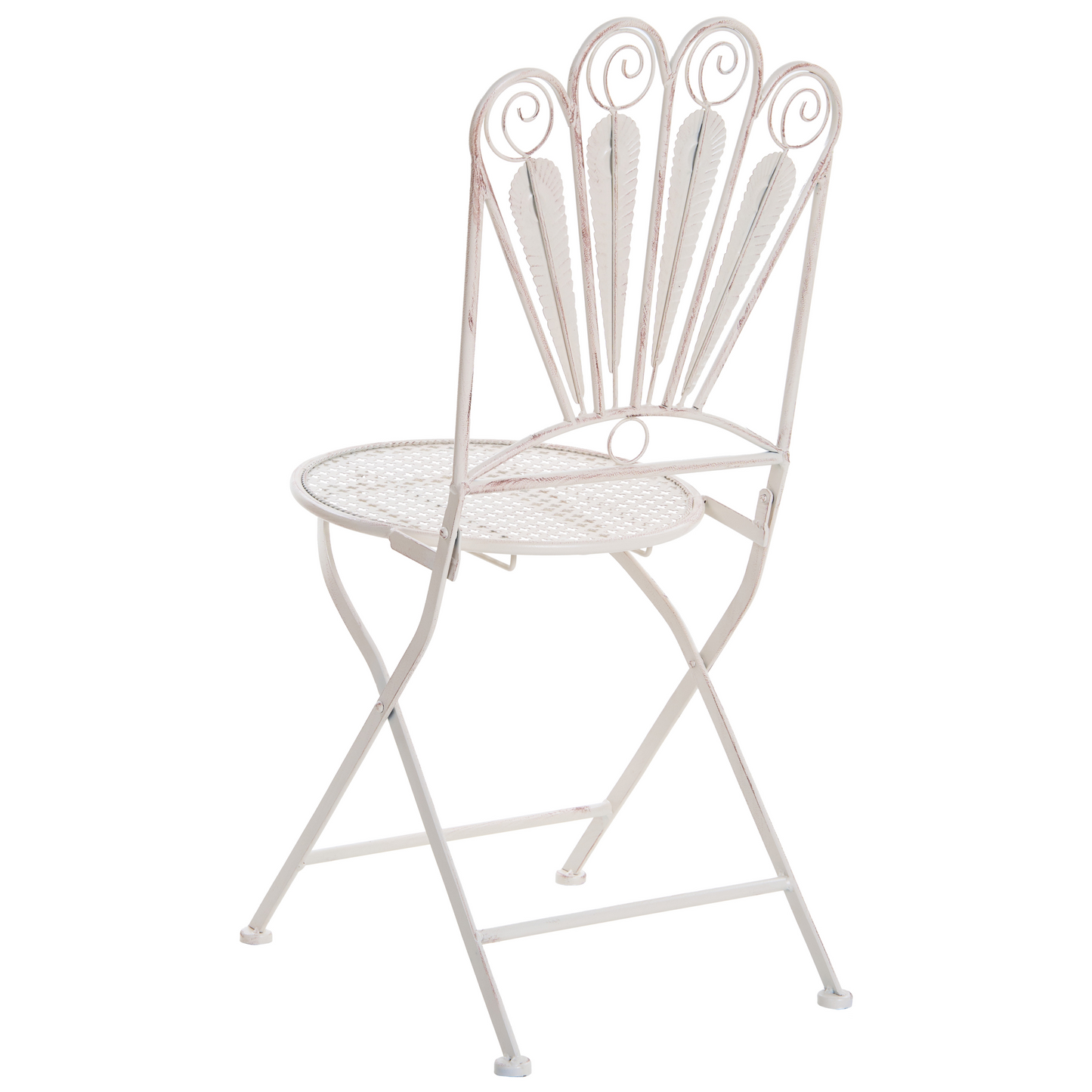Peacock Motif Iron Frame Folding Garden Chairs 2Pc OffWhite
