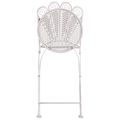 Peacock Motif Iron Frame Folding Garden Chairs 2Pc OffWhite