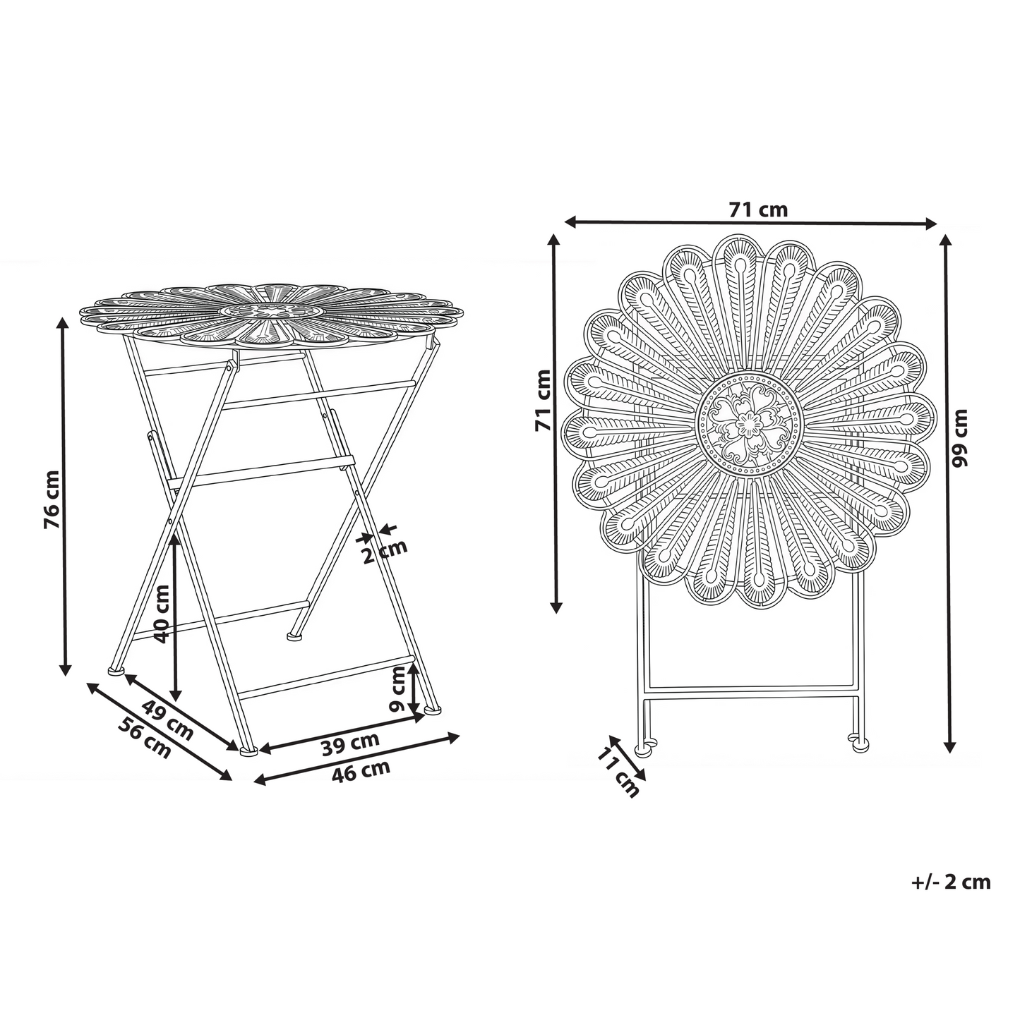 Outdoors Blue Peacock Distressed Powder Coated Bistro Table