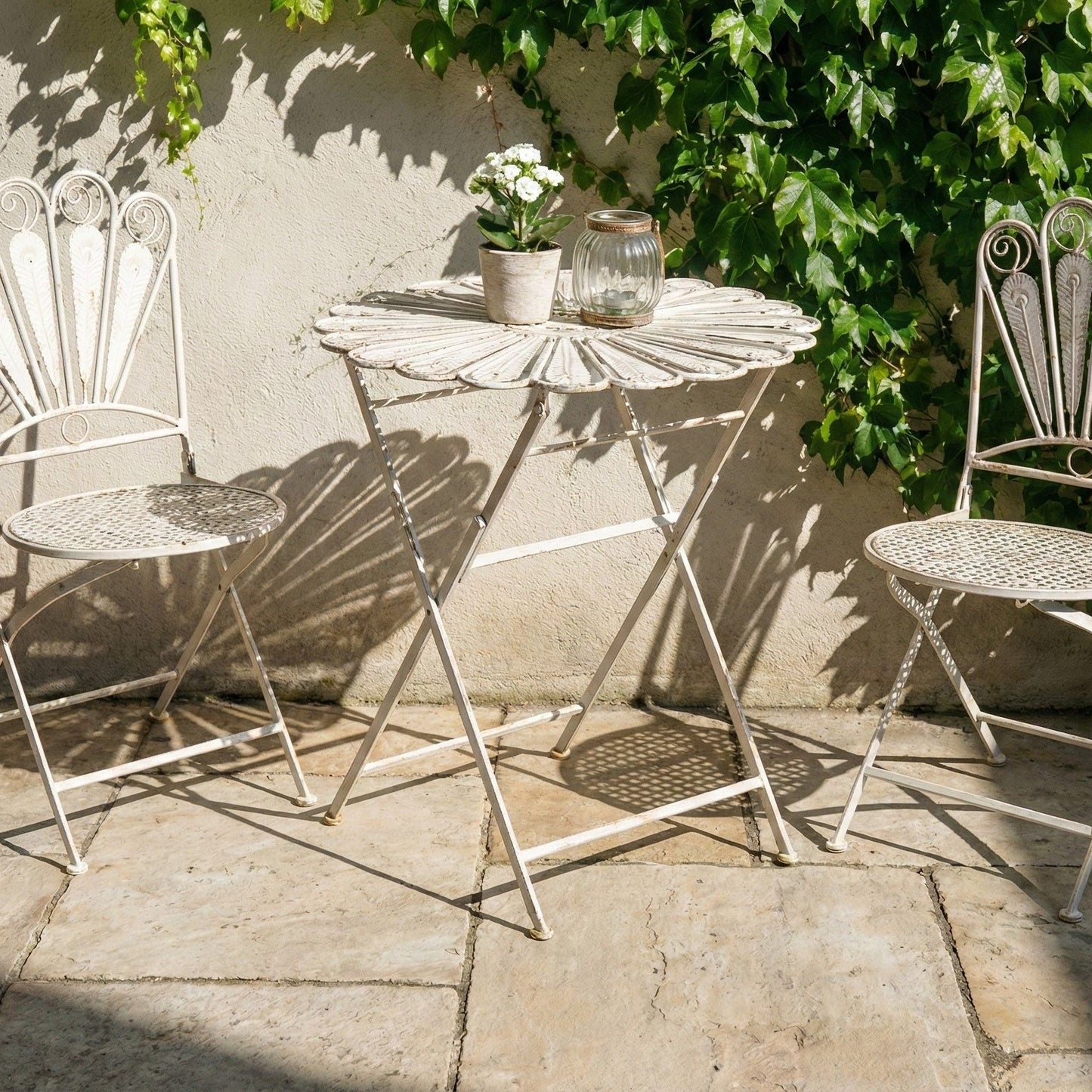 Name Outdoor Bistro Table Off White Metal Powder Coated Distressed Finish Foldable