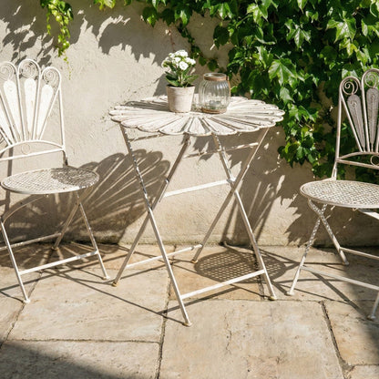 Name Outdoor Bistro Table Off White Metal Powder Coated Distressed Finish Foldable