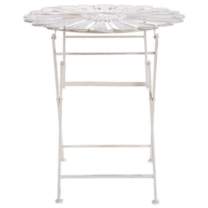 Name Outdoor Bistro Table Off White Metal Powder Coated Distressed Finish Foldable