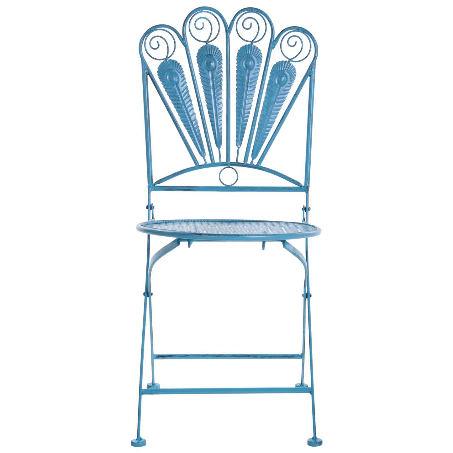 Garden Bloom Bistro Set Blue Iron With Peacock Motif Distressed