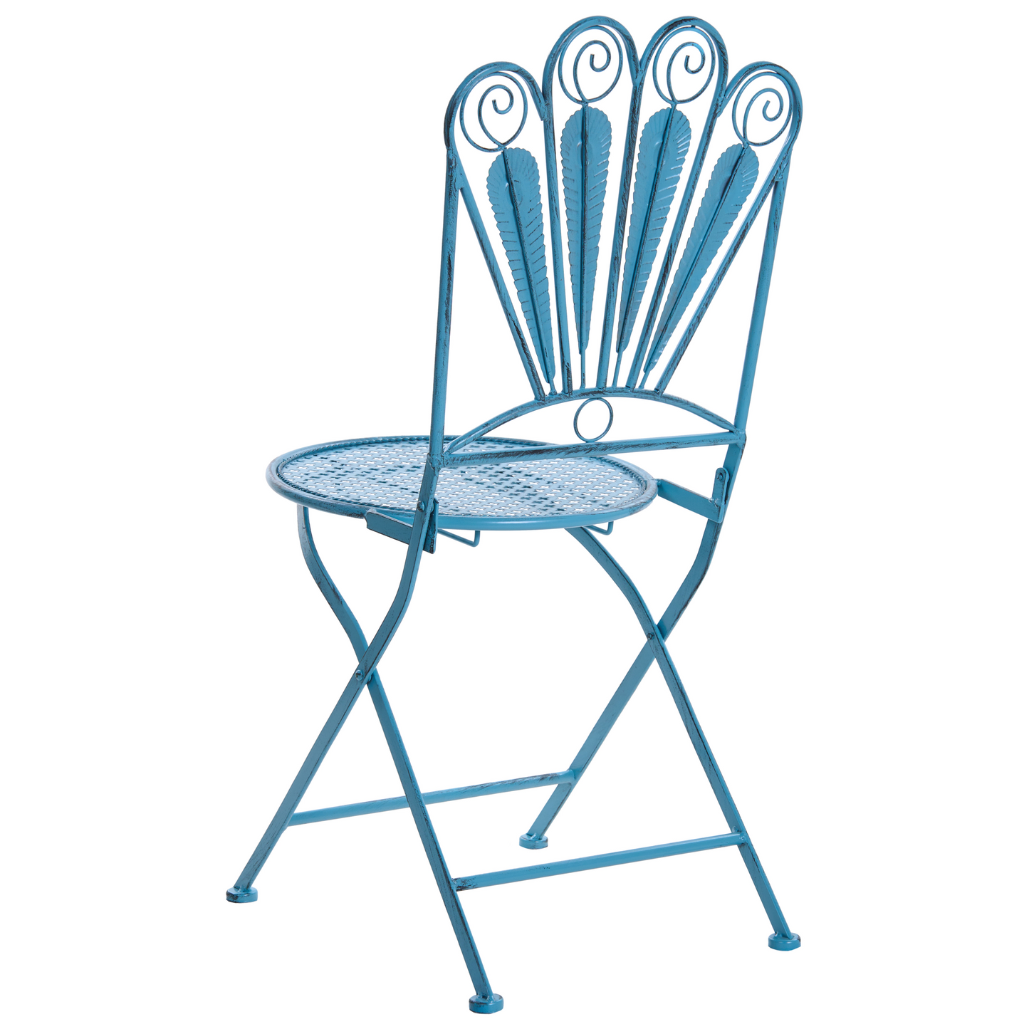 Garden Bloom Bistro Set Blue Iron With Peacock Motif Distressed