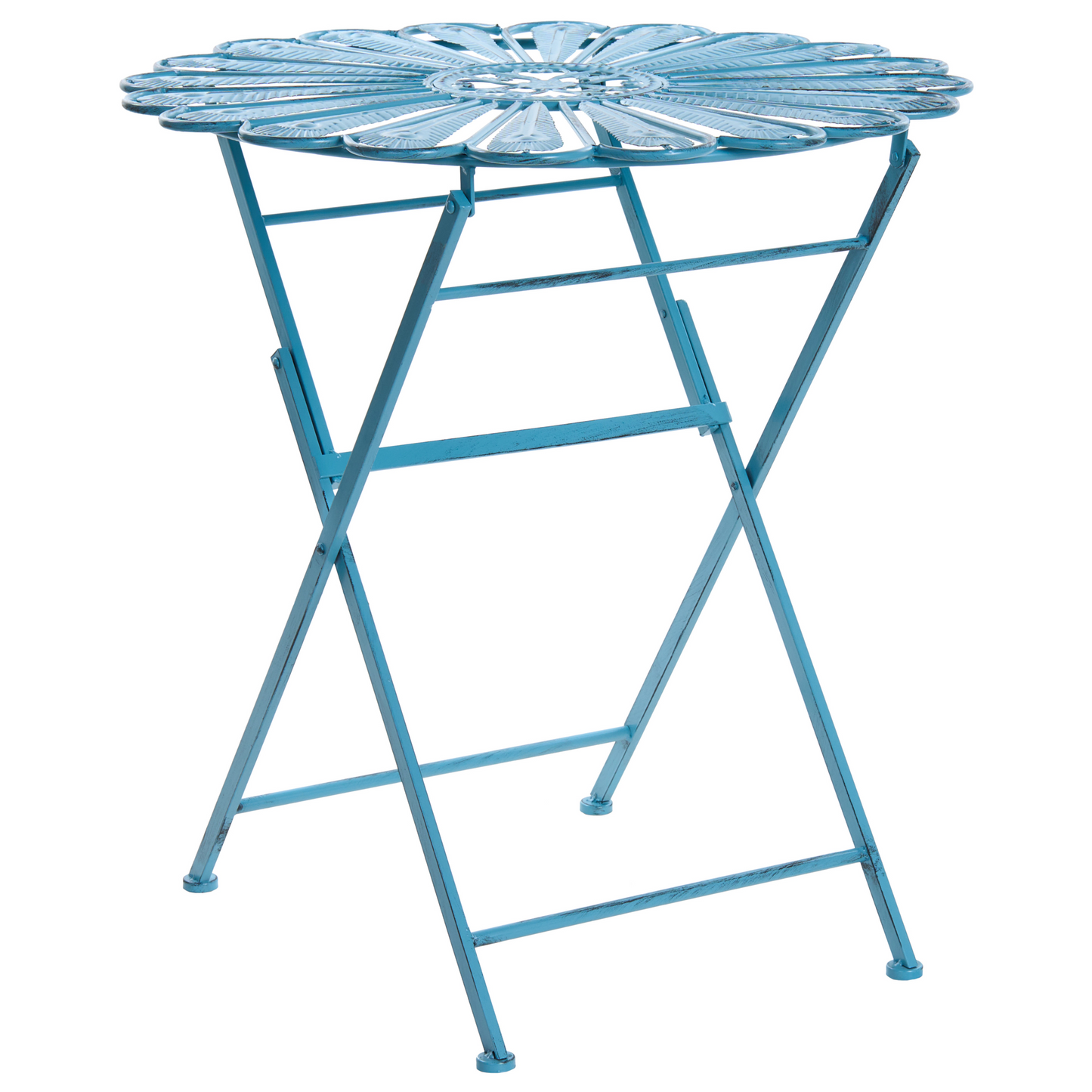 Garden Bloom Bistro Set Blue Iron With Peacock Motif Distressed